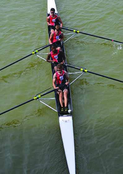 Juniors Peter Zagara, Will Landow, Xavier Aniton, and Ian Morison row in the Head of the Cuyahoga Regatta Sept. 20, 2014. 