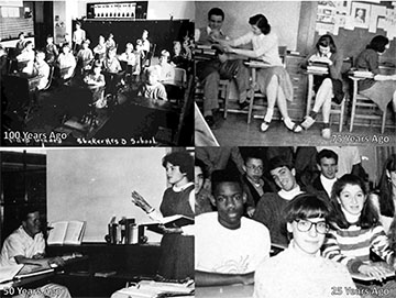 Superintendent Gregory C. Hutchings, Jr. included this photo collage, showing images of Shaker throughout the past 100 years, in his PowerPoint.