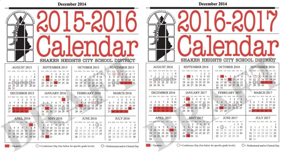 The new Shaker calendars, approved by the Board of Education on Jan. 13, extends Thanksgiving break two days and includes a week of professional days before school