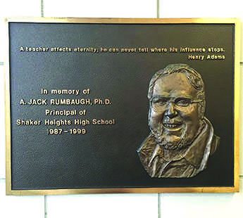 Located in the front entrance of the high school, this plaque commemorates the late Principal Jack Rumbaugh. A national search for a new principal ensued after Rumbaugh’s death in 1999.