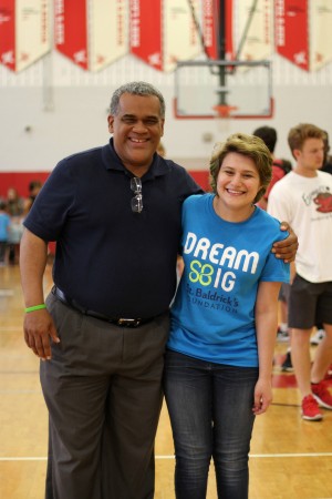 Freshman Emma Duhamel and SHHS principal Michael Griffith, before their turn for shaving.