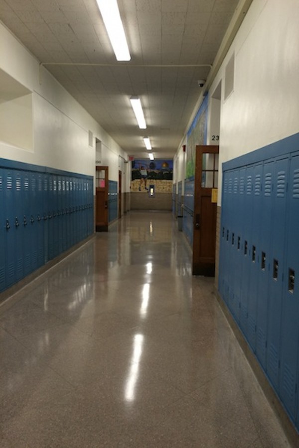 A second floor hallway of Shaker Heights High School  right after the second bell on Friday, Aug. 28, 2015, the first day the new tardy policy was implemented. 