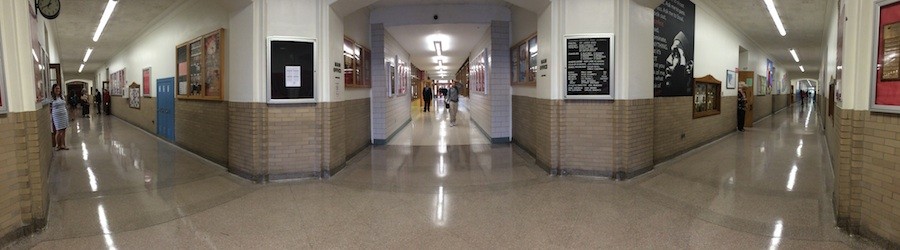 The first floor of Shaker Heights High School right before the second period late bell Aug. 28, 2015. This was the first day the new tardy policy was enforced.