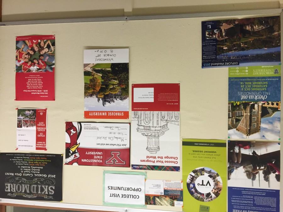 A board located in the main office outlines upcoming colleges visiting the school on Oct. 9
