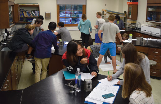 Students in Nathaniel Hsus 2015-2016, first and second period Advanced Placement Biology class demonstrate the divide between males and females in STEM classes.