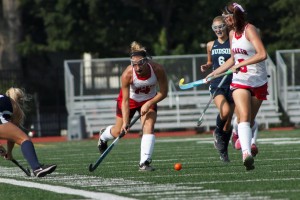 Senior Jessica Morford carries the ball in a match against Hudson.