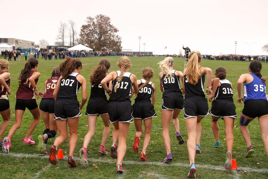 Womens cross country pushes off the starting line at the Youngstown Regional Championship Oct. 31.