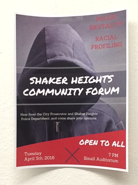 A flyer hangs in the hallway of the high school encouraging students to attend the forum.