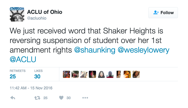 District Reverses Student Suspension Following ACLU of Ohio Letter