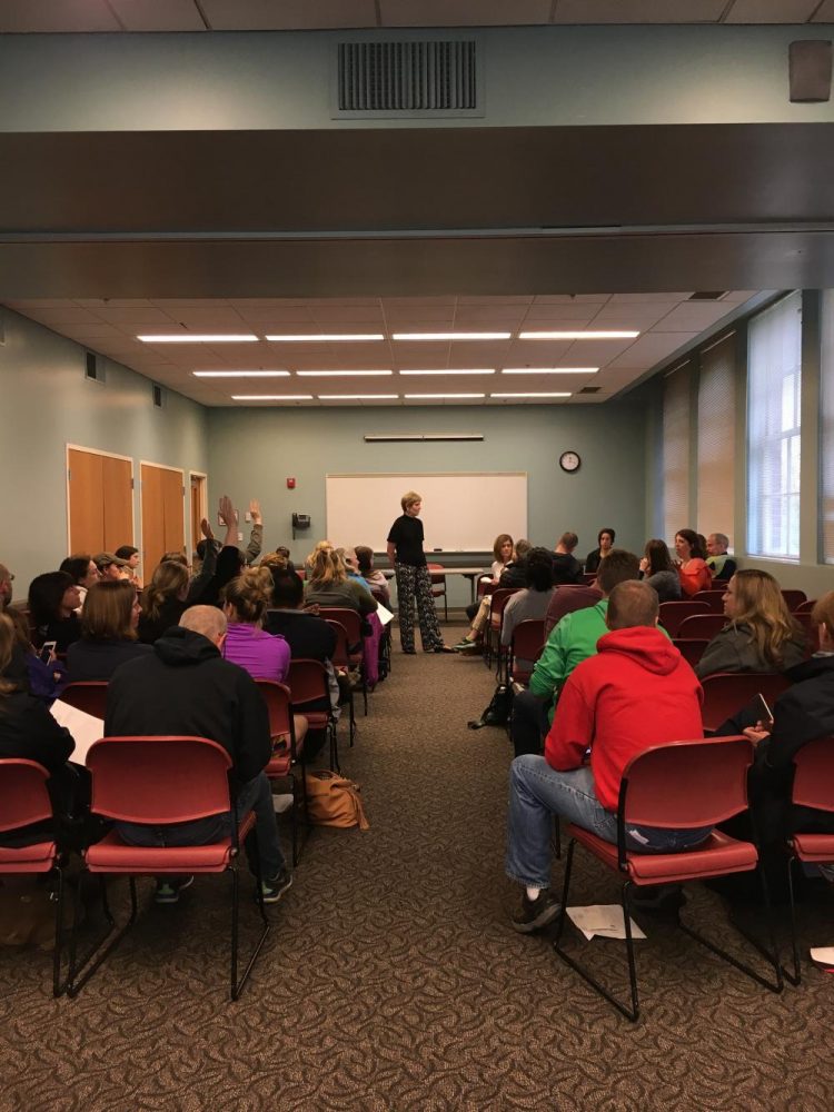 Assitant Superintendent and Director of Curriculum and Instruction Dr. Terri L. Breeden responds to questions from upwards of 50 community members during a discussion at Shaker Heights Public Library Saturday, April 29.