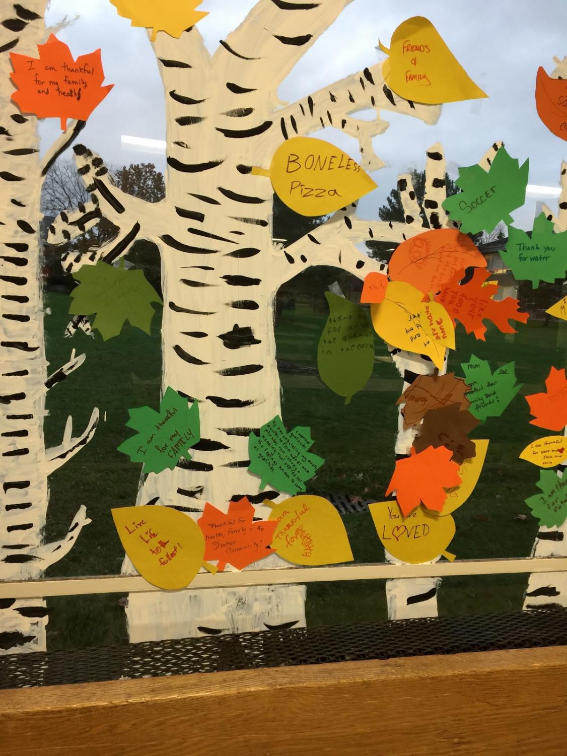 Students at SMS expressed what they’re thankful for through leaves on a painted tree.
