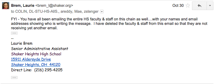 Senior Administrative Assistant Laurie Brem responded to the students, asking them to stop.