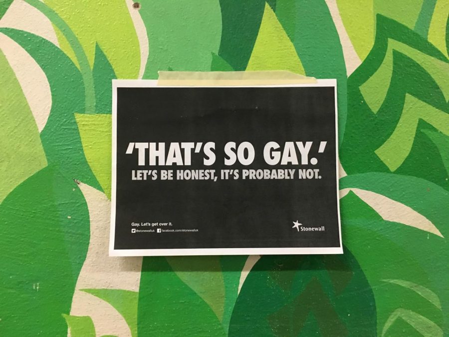 Posters+were+put+up+by+the+GSA+to+challenge+the+usage+of+homophobic+language+in+the+school.++%E2%80%9CI+don%E2%80%99t+think+people+understand+that+making+a+joke+--+saying%2C+%E2%80%98You%E2%80%99re+gay%21%E2%80%99+--+is+homophobic%2C%E2%80%9D+junior+Claire+Burchmore+said.