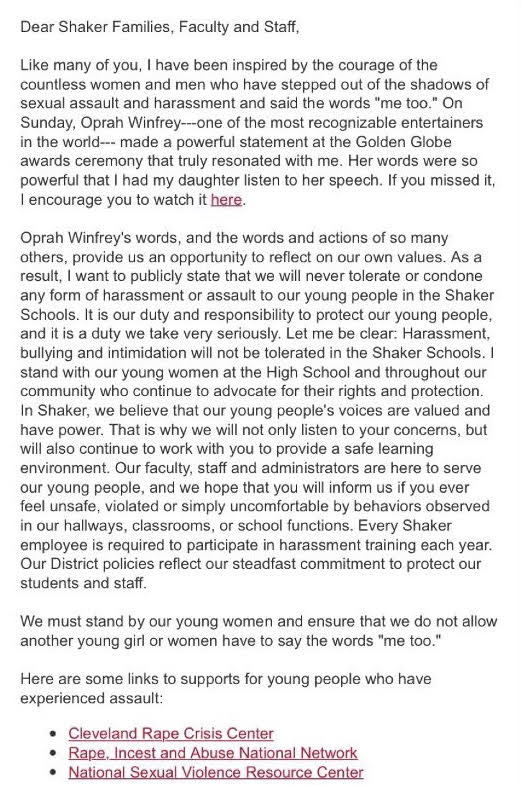 Inspired by Oprah Winfrey’s Golden Globe speech from the night prior, Superintendent Gregory C. Hutchings, Jr. sent a Jan. 8 email to parents and staff affirming the district’s commitment to preventing sexual harassment and assault.