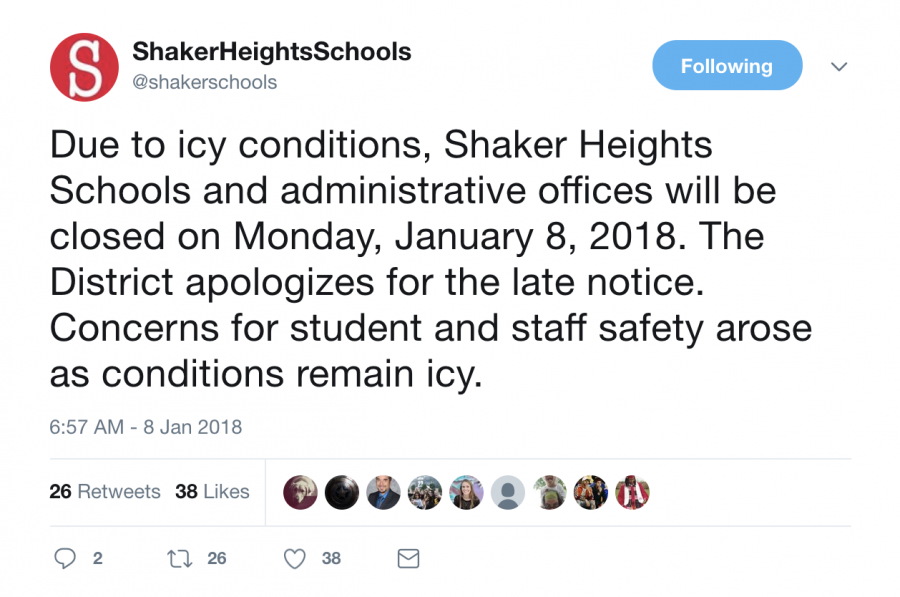 Community members responded to a Shaker Heights City Schools District tweet proclaiming a snow day Jan. 8, criticizing the late announcement.