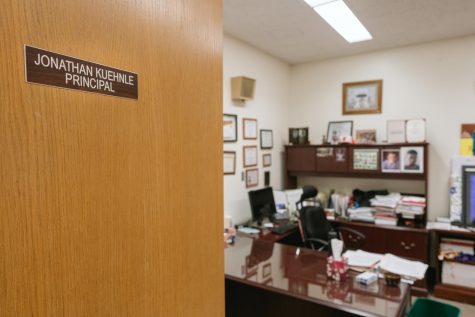 Former Principal Jonathan Kuehnles office sits unoccupied Jan. 10, just over two months after he was placed on leave. Kuehnle signed an agreement with the district Jan. 9, stating he would work for the district remotely for the remainder of his contract.