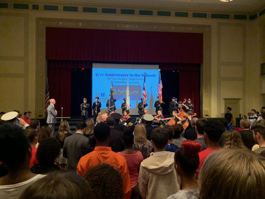 Shaker Heights law enforcement do the Presentation of Colors at the high schools 9/11 assembly. 