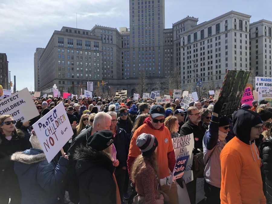 Protesters call for gun control at the March for Our Lives in downtown Cleveland March 24, 2018. 