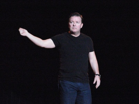 Ricky Gervais performs in a stand-up comedy show