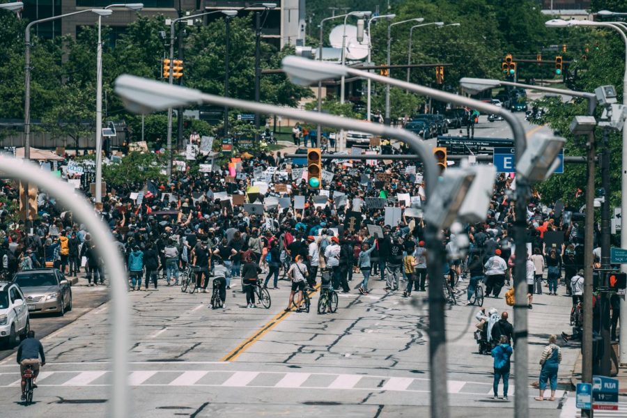 Protesters march in downtown Cleveland on May 30.