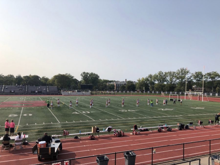 The field hockey team lines up before a game 