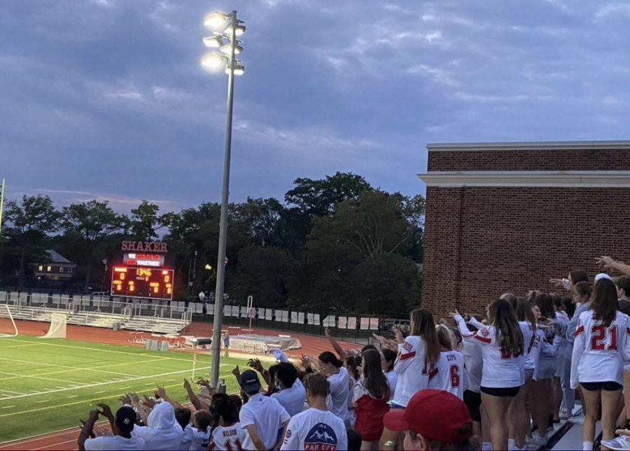 The Shaker Field Hockey team defeated Hathaway Brown 4-0 in front of an excited student section dressed in all white for the first game under the lights.