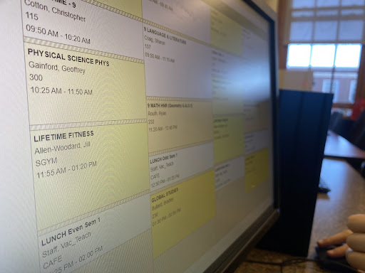 An image of a computer screen showing a students schedule.