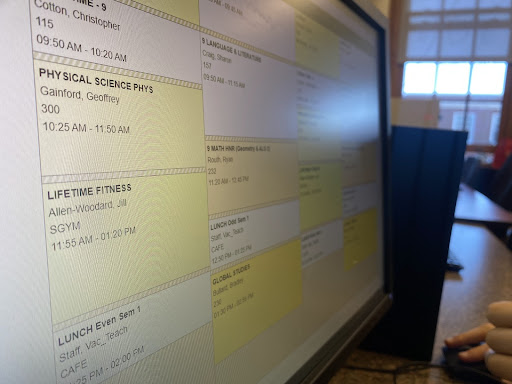 An image of a computer screen showing a student's schedule.