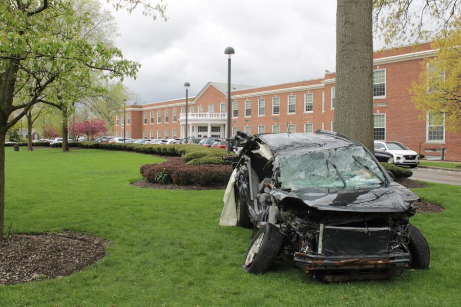 The SHPD placed the car in front of the high school to warn students about the dangers of driving under the influence. According to the National Highway Traffic Safety Administration, about 32 people in the United States die every day as a result of drunk driving.