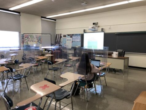 One student sits in AP Psychology class Feb. 5, 2021 at the high school. Concerns about segregated groups of elementary school students returning to buildings during the pandemic accelerated the districts decision to institute detracking, according to Superintendent David Glasner.  