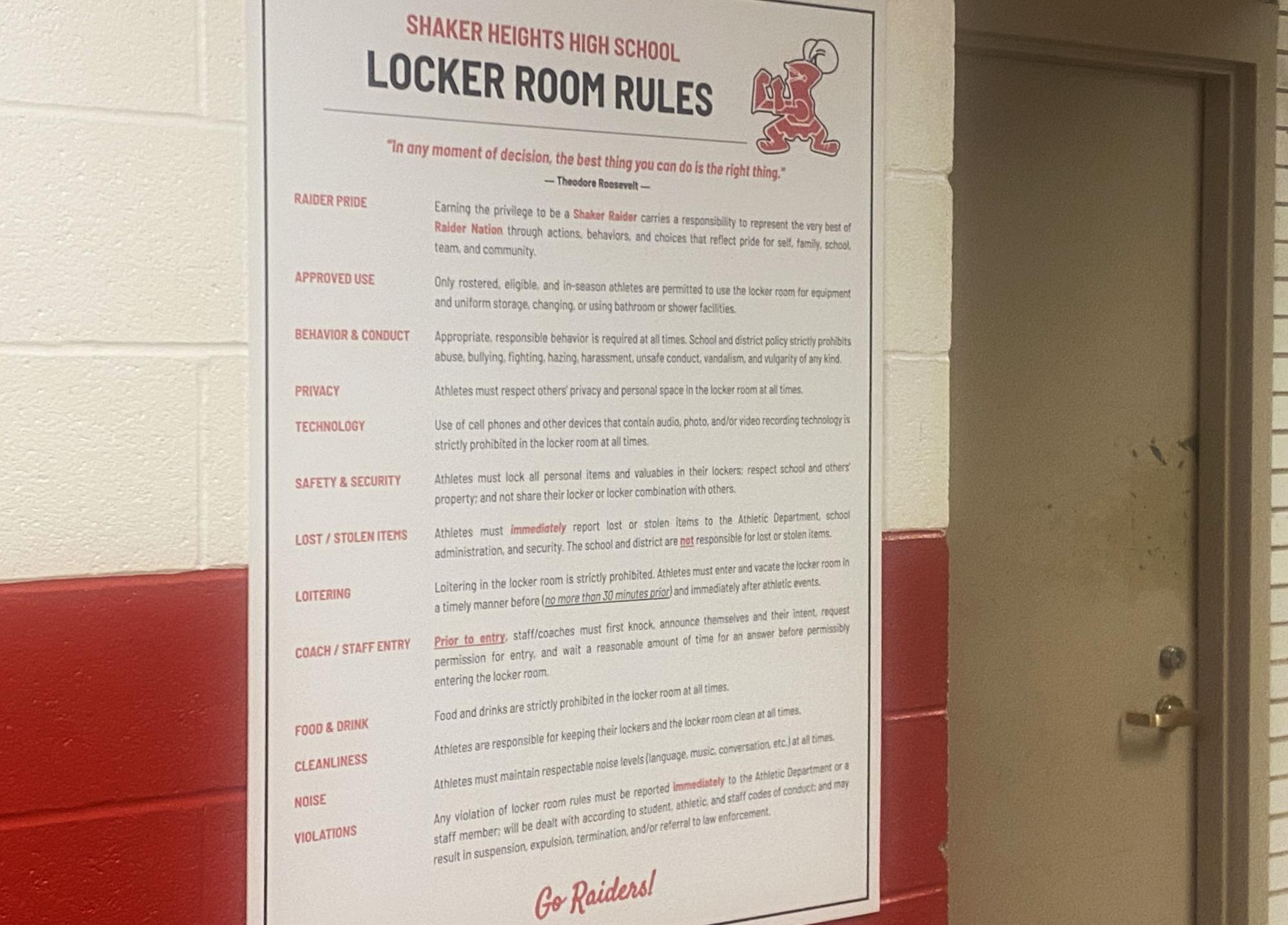 Posters detailing rules for locker room behavior were installed before school resumed this year. 