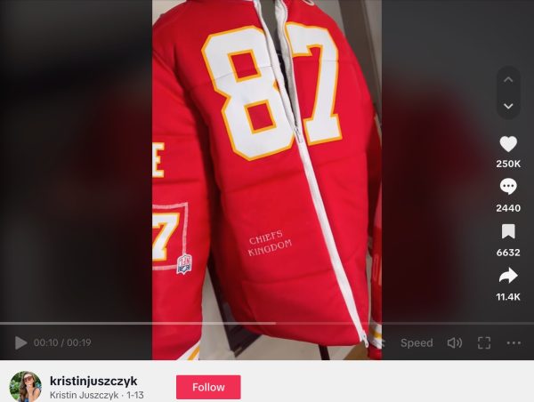 Kristin Juszczyk documented her creation of this puffer jacket for Taylor Swift on TikTok Jan. 13.