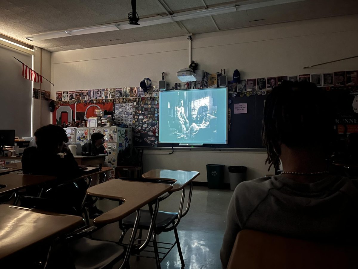 Sowards showing the movie Double Indemnity during 6th period Criminology.
