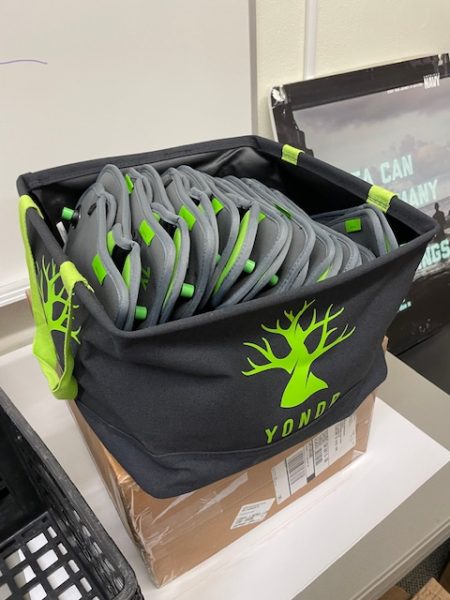 Yondr pouches in a tote bag await distribution to teachers in Dean of Students Greg Zannelli's office Aug. 20. Teachers gathered pouches for their Crew students and handed them out yesterday and today. 