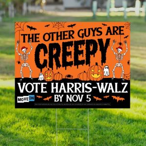 An example of a pro-Harris Halloween yard sign for sale online at moveon.org. With a presidential Election Day approaching, trick-or-treaters this year will visit lots of homes where political allegiances are clearly on display. 