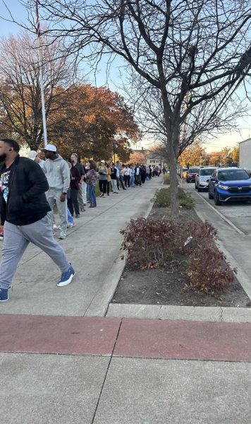 Voters waited more than an hour in line to cast a ballot at Shaker Heights Main Library this afternoon. 