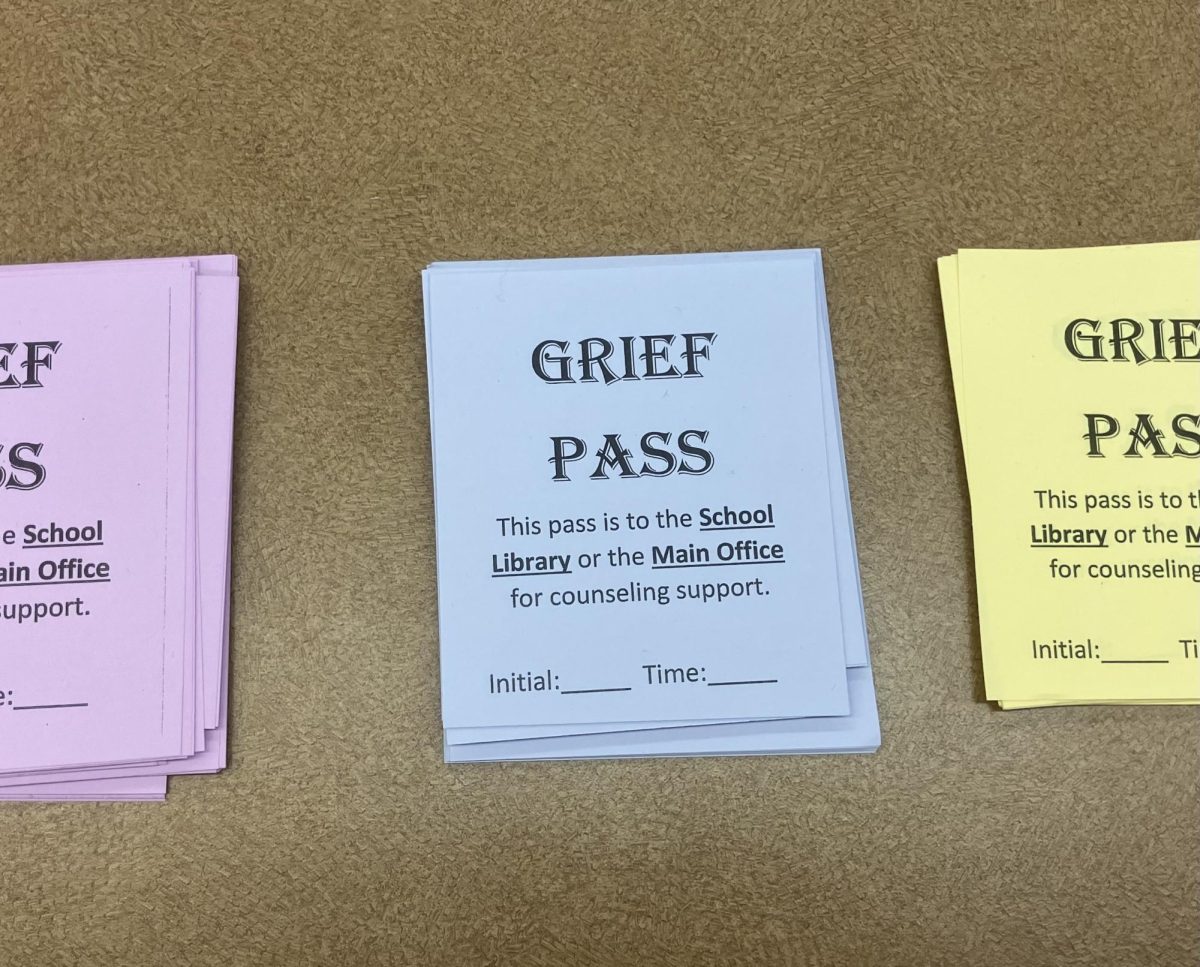 Teachers picked up grief passes before school and made them available to students throughout the day.