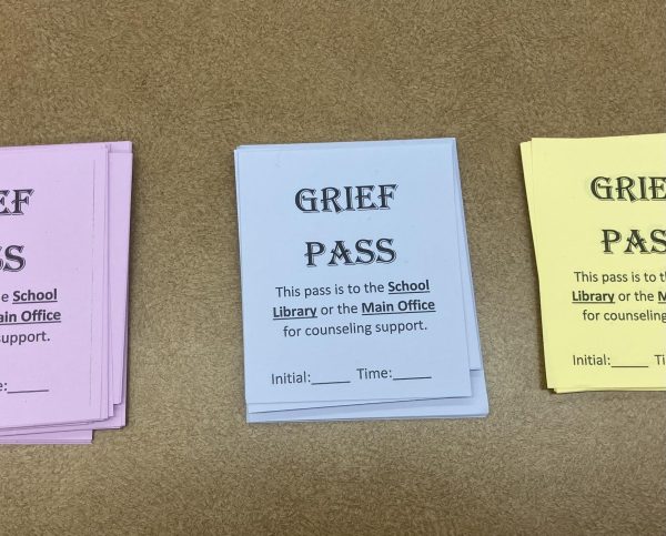 Teachers picked up grief passes before school and made them available to students throughout the day.