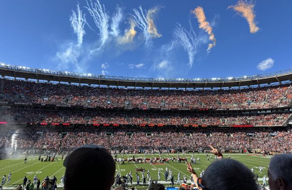 Fireworks flare in Huntington Bank Field as the Browns prepare to make their entrance in a 33-17 loss to the Dallas Cowboys Sep. 8, 2024.