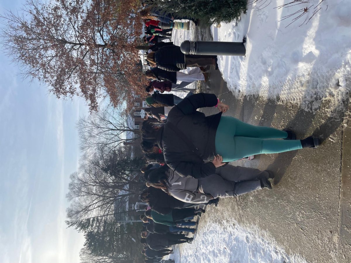 Students walking out after the first alarm at 9:46 a.m.